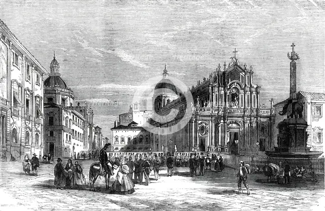 The Revolution in Sicily - the Cathedral and Square of the Elephant, Catania, 1860. Creator: Unknown.