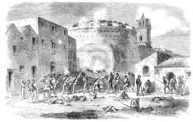 The Revolution in Sicily - the English Battalion at the foot of the round tower of the..., 1860. Creator: Unknown.
