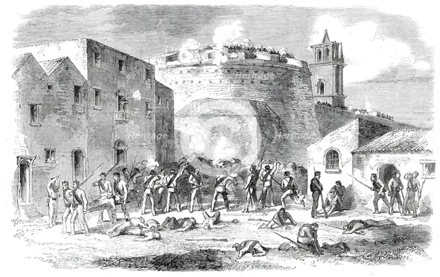 The Revolution in Sicily - the English Battalion at the foot of the round tower of the..., 1860. Creator: Unknown.