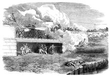 The Revolution in Sicily - the Fight at the Bridge of Melazzo - from a sketch by T. Nast, 1860. Creator: Unknown