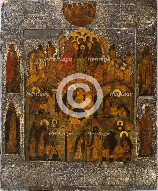 The Revelation of Virgin Mary to Saint Alexander Svirsky, 1600s. Creator: Russian icon.