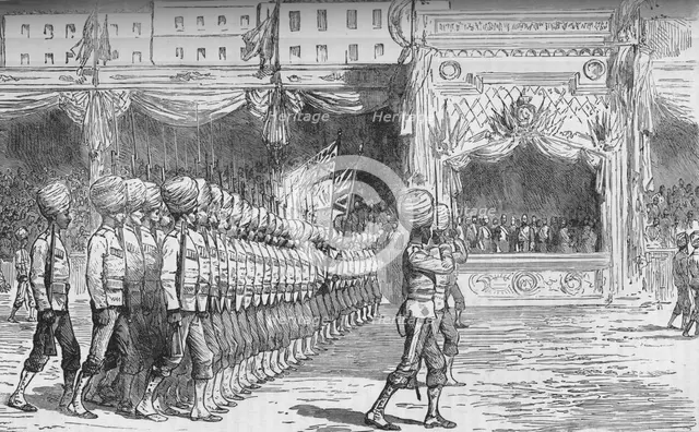 'The Review at Cairo: March Past of the Beloochees', c1880. Artist: Unknown.
