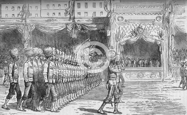'The Review at Cairo: March Past of the Beloochees', c1880. Artist: Unknown.