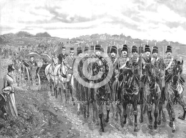 'The Review Before the Queen at Aldershot; Her Majesty Driving from Farnborough Station', 1891. Creator: Unknown.