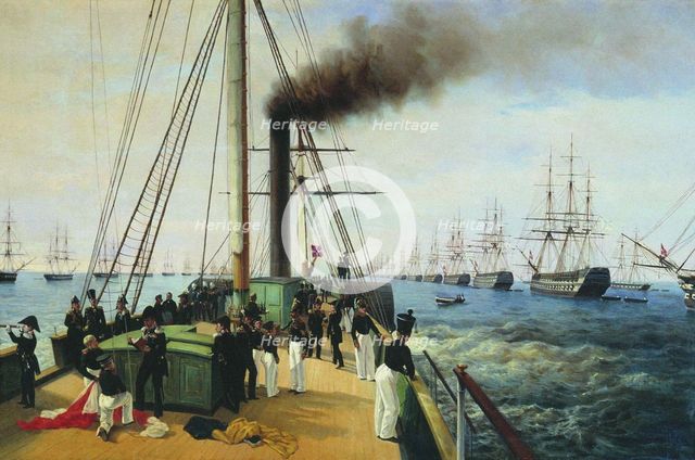  The review of the Baltic Fleet by the Emperor Nicholas I on the steamer Nevka, 1850-1860s.