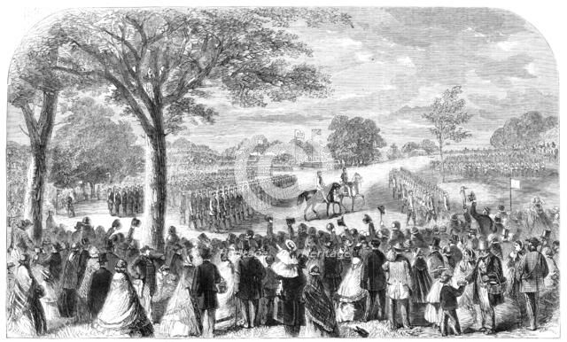 The Review of Lancashire Rifle Volunteers in Knowsley Park..., 1860. Creator: Unknown.