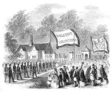 The Review of Lancashire Rifle Volunteers in Knowsley Park - Huyton Lodge Volunteers..., 1860. Creator: Unknown