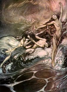 The Rhine Maidens obtain possession of the ring and bear it off in triumph c1911. Artist: Arthur Rackham