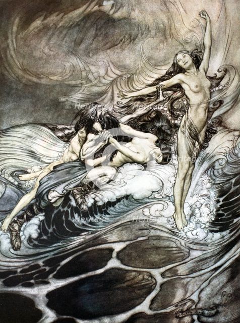 'The Rhine Maidens obtain possession of the ring and bear it off in triumph', 1924.  Creator: Arthur Rackham.