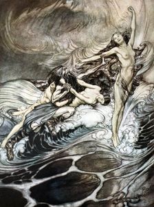 The Rhine Maidens obtain possession of the ring and bear it off in triumph 1924. Creator: Arthur Rackham