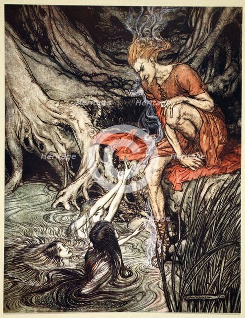 'The Rhine's pure gleaming children told me of their sorrow', 1910.  Creator: Arthur Rackham.