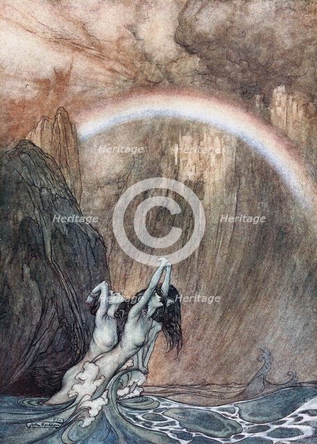 The Rhinemaidens bewail their lost gold. Illustration for The Rhinegold and The Valkyrie by Richar Artist: Rackham, Arthur (1867-1939)