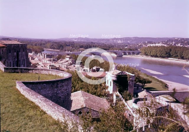 The Rhone and the city walls, Avignon, France, c1955.  Creator: Arthur Charles Kirby Ware.