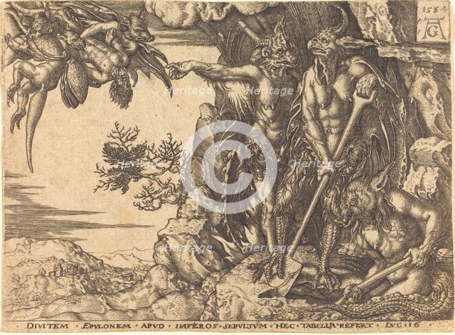 The Rich Man Being Carried Away by the Devil. Creator: Heinrich Aldegrever.