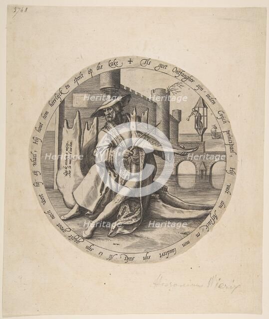 The Rich Man Playing Violin on a Jaw Bone, ca. 1568. Creator: Jan Wierix.