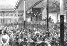 The Right of Meeting at Paris: M. Ducasse speaking at the Salle des Folies-Belleville, 1869. Creator: Unknown