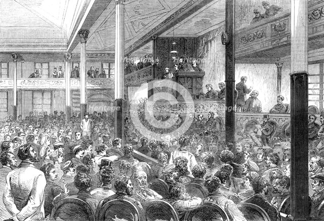 The Right of Meeting at Paris: M. Ducasse speaking at the Salle des Folies-Belleville, 1869. Creator: Unknown.