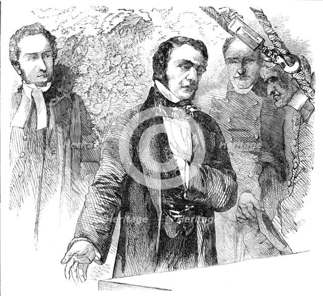 The Right Hon. W. E. Gladstone laying the Foundation-Stone of the School in Golden-Lane, 1856.  Creator: Unknown.