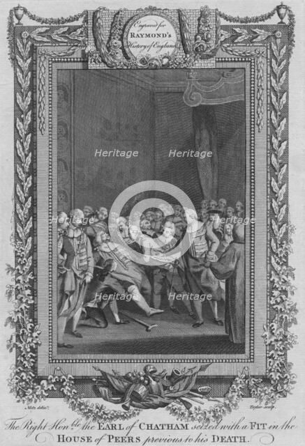 'The Right Honourable the Earl of Chatham seized with a Fit in the House of Peers', c1787. Artist: Unknown.