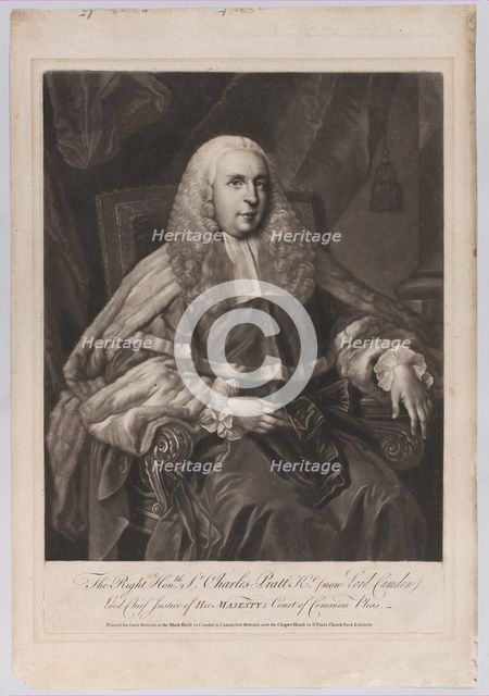 The Right Honorable Sir Charles Pratt, Knight, now Lord Camden, 1786. Creator: John Faber the Younger.