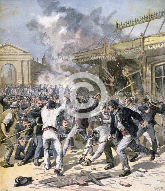 The riot in Bordeaux, Aquitaine, 1891. Artist: Henri Meyer