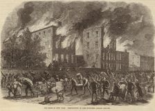 The riots in New York : Destruction of the coloured orphan asylum, 1863. Creator: Unknown