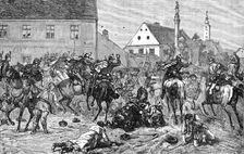 The Riots in Croatia: Hussars dispersing rioters at Agram, 1883. Creator: Unknown