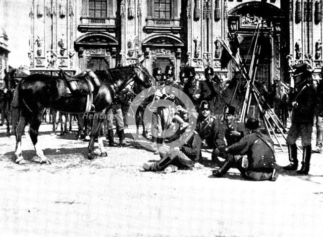 The Riots in Italy: street scenes in Milan - Cavalry before the Duomo, 1898. Creator: Unknown.