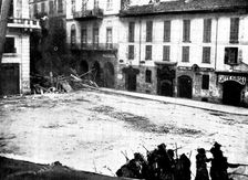 The Riots in Italy: street scenes in Milan - Bersaglieri assaulting a barricade, 1898. Creator: Unknown