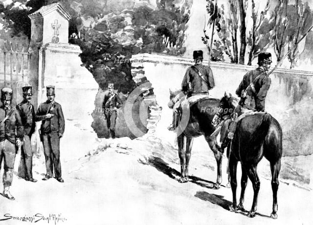 The Riots in Italy: street scenes in Milan - breach made by the artillery at the monastery..., 1898. Creator: Unknown.