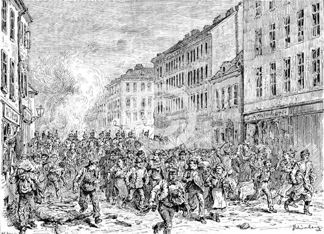 The Riots in Vienna: Hussars chasing mob in the Lerchenfelder-Strasse, 1890. Creator: Unknown.