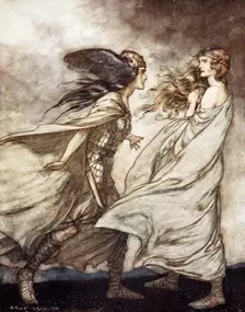 The ring upon thy hand - ..ah be implored! For Wotan fling it away! 1924. Creator: Arthur Rackham