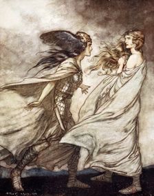 The ring upon thy hand - ..ah be implored! For Wotan fling it away! 1924. Creator: Arthur Rackham