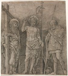 The Risen Christ between St Andrew and Longinus, early 1470's. Creator: Andrea Mantegna (Italian, 1431-1506)
