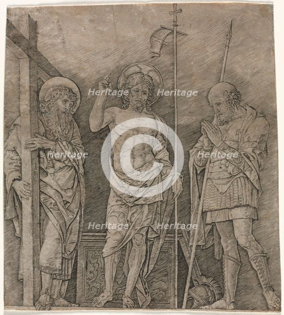 The Risen Christ between St Andrew and Longinus, early 1470's. Creator: Andrea Mantegna (Italian, 1431-1506).