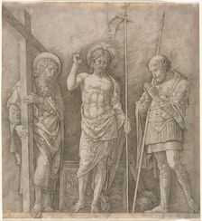 The Risen Christ between St Andrew and Longinus, early 1470s. Creator: Andrea Mantegna (Italian, 1431-1506)