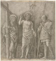 The Risen Christ between St Andrew and Longinus, early 1470s. Creator: Andrea Mantegna (Italian, 1431-1506)