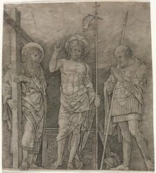The Risen Christ between St Andrew and Longinus, early 1470's. Creator: Andrea Mantegna (Italian, 1431-1506)