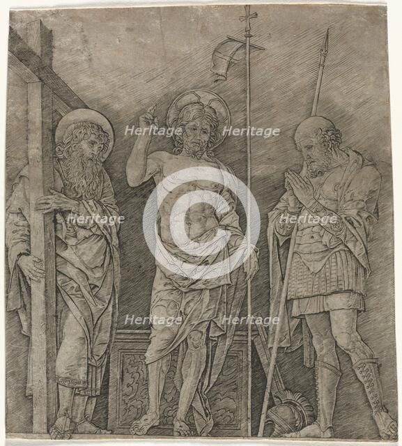 The Risen Christ between St Andrew and Longinus, early 1470's. Creator: Andrea Mantegna (Italian, 1431-1506).