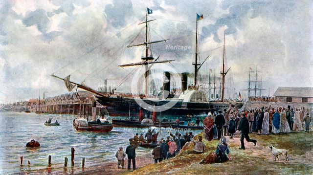 The 'Ripon' leaving Southampton with troops for the Crimea, 1904. Artist: Unknown