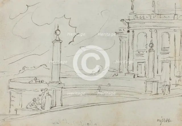 The Ripetta in Rome [verso], 1752/1756. Creator: Augustin Pajou.