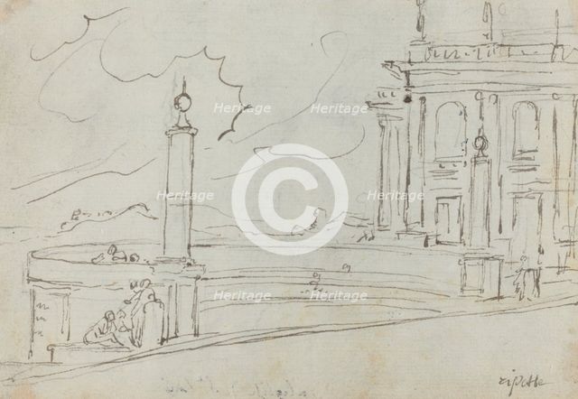 The Ripetta in Rome [verso], 1752/1756. Creator: Augustin Pajou.