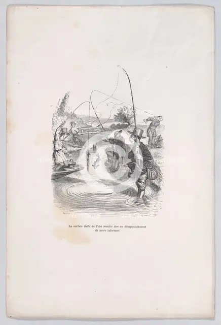 The rippling water seems to be mocking our misfortune. from the Little Miseries of Human L..., 1843. Creator: Quichon.