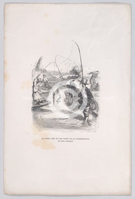 The rippling water seems to be mocking our misfortune. from the Little Miseries of Human L..., 1843. Creator: Quichon.