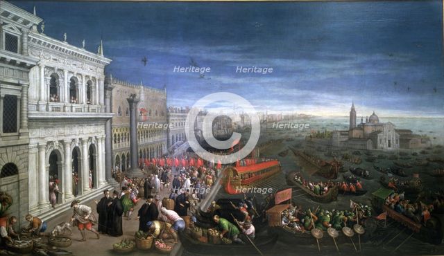 The Riva degli Schiavoni in Venetia, view of Venice, at left the Palace of the Duce and the Zecca…