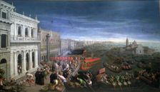 The Riva degli Schiavoni in Venetia, view of Venice, at left the Palace of the Duce and the Zecca…