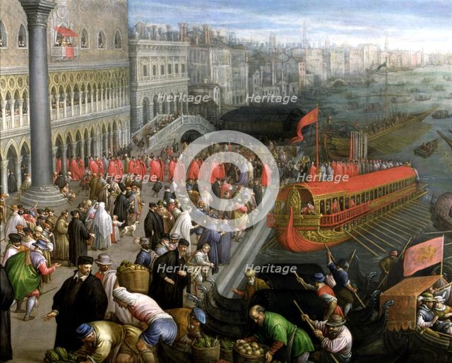 'The Riva Degli Schiavoni in Venice', detail, commercial activity and clothing in Venice.