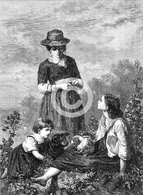 "The Rival Pets", by E. Castan, in the exhibition at the French Gallery, Pall-Mall, 1868.  Creator: W Thomas.