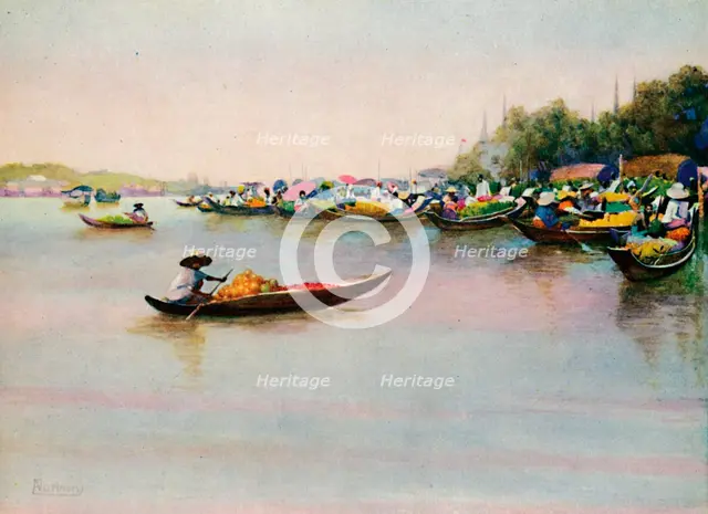 'The River Market, Bangkok', 1913. Artist: Edwin Norbury.