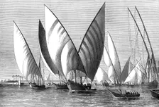 The River at Boulak Bridge, Cairo, with dahabeahs passing 1874